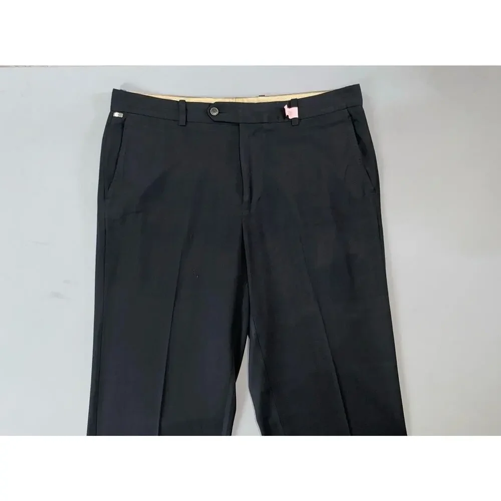 Tommy Bahama Flat Front Silk/Cotton Chino Pants. Black, Metal Logo. Men's 36X32.